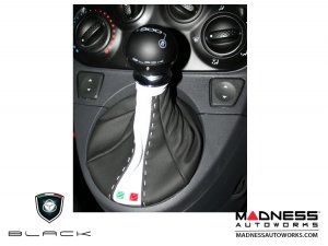 FIAT 500 Gear Shift Boot - Black Italy - Black & White Leather - Tuxedo Design w/ Italian Flag